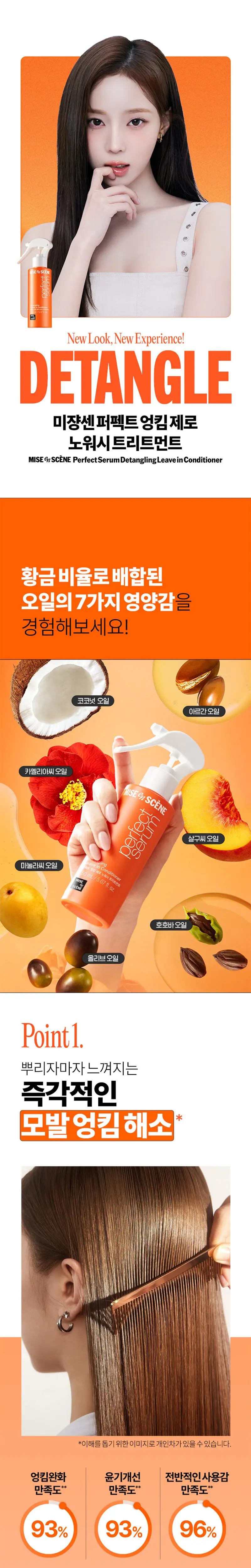[대용량] 미쟝센 퍼펙트 엉킴제로 노워시 트리트먼트 미스트 250ML 상세페이지 4
